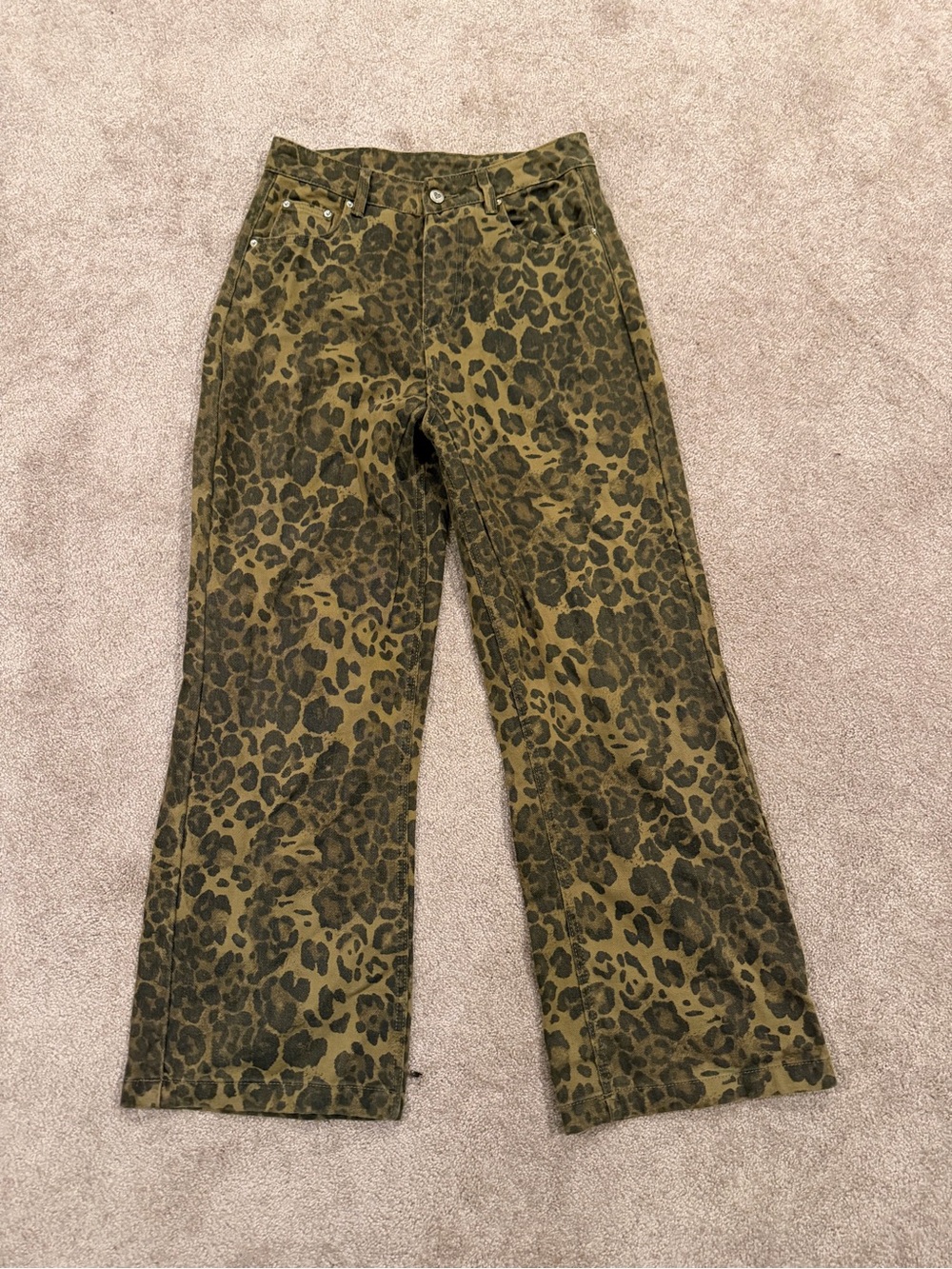 Aelfric Eden Leopard Print Jeans Size 30 Brown Baggy Straight Leg
